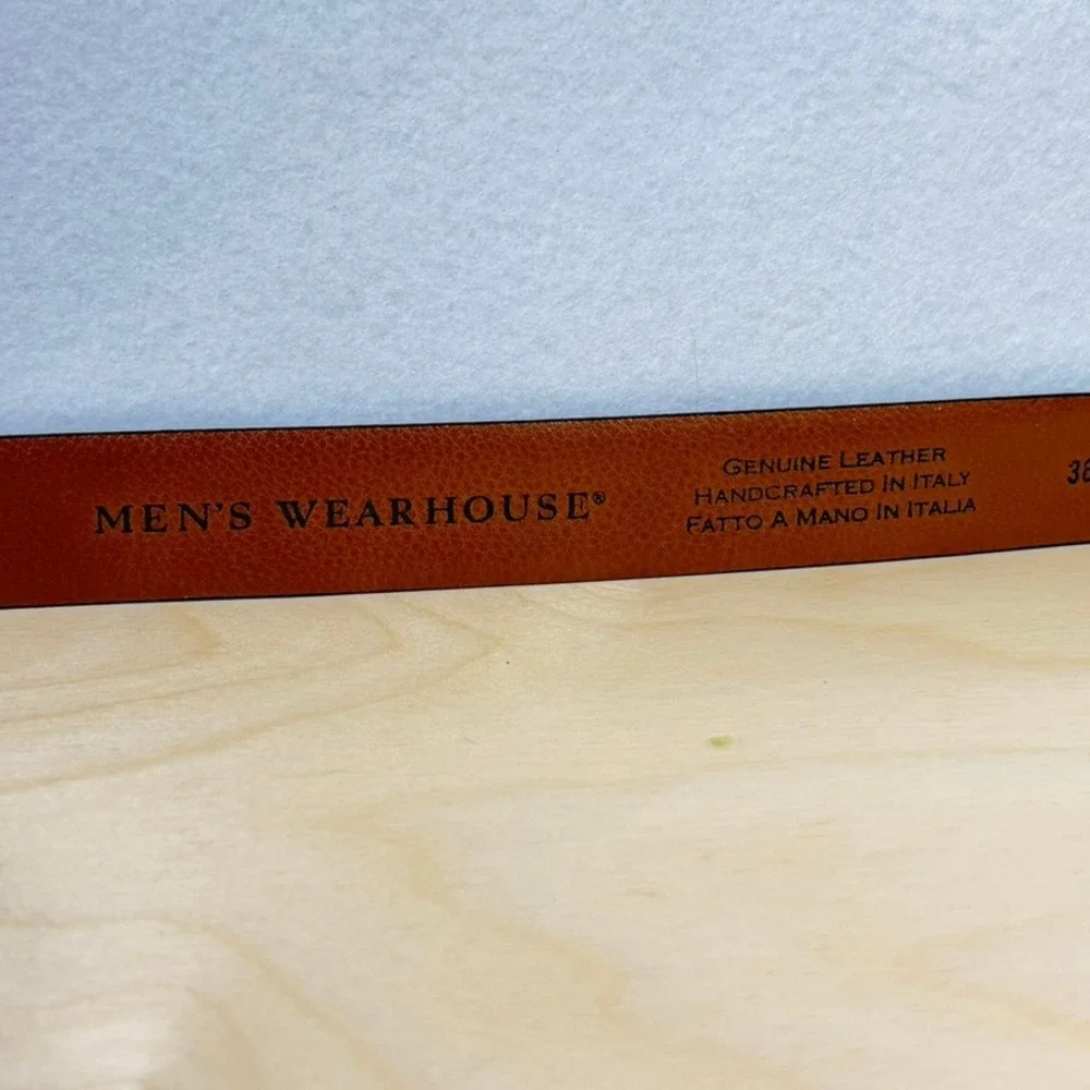 Men's Wearhouse 800P 02 Black Genuine Leather Double Loop Belt 38/95 Italy NWOT